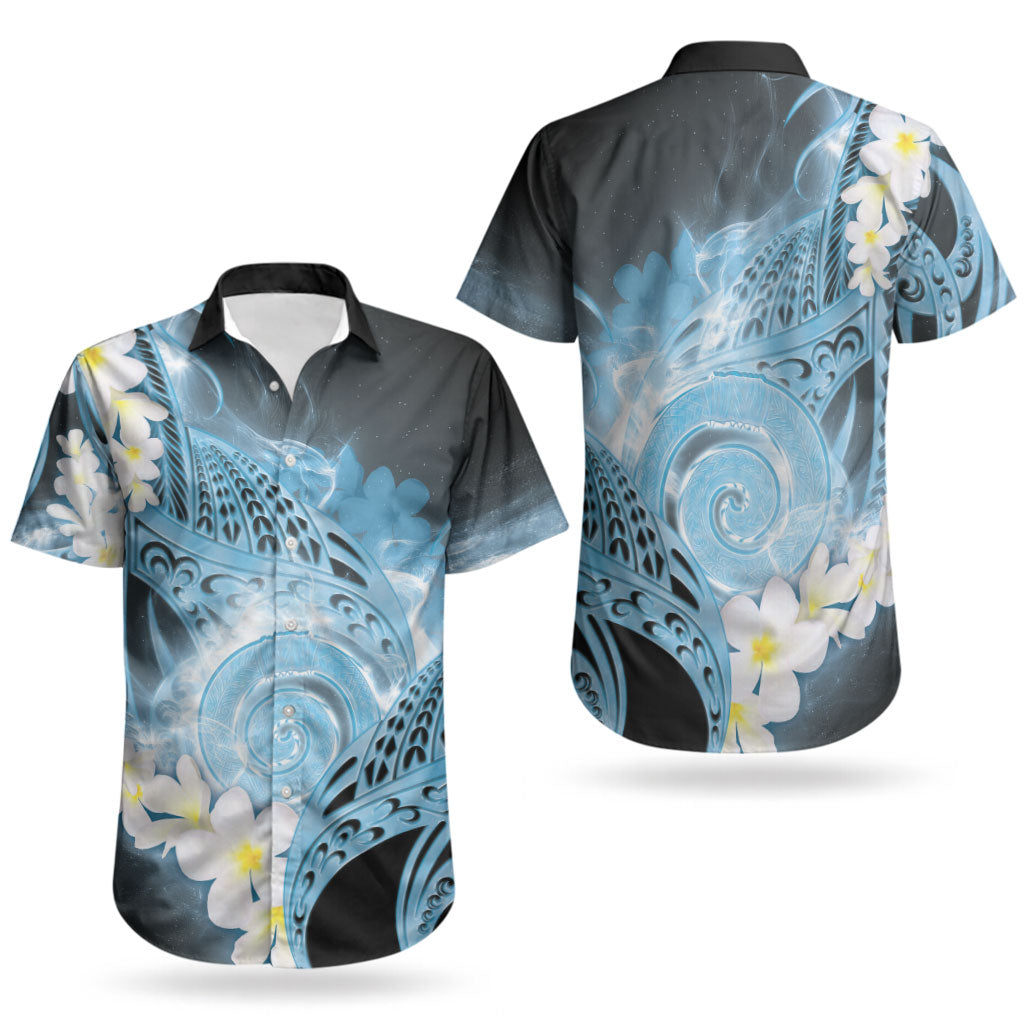 Piko Hawaiian Couples Matching Mermaid Dress and Hawaiian Shirt Blue Galaxy Spiral Plumeria Tribal Patterns