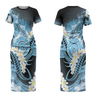 Piko Hawaiian Couples Matching Short Sleeve Bodycon Dress and Hawaiian Shirt Blue Galaxy Spiral Plumeria Tribal Patterns