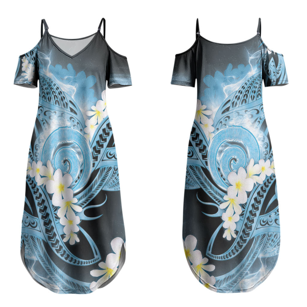 Piko Hawaiian Couples Matching Summer Maxi Dress and Long Sleeve Button Shirt Blue Galaxy Spiral Plumeria Tribal Patterns