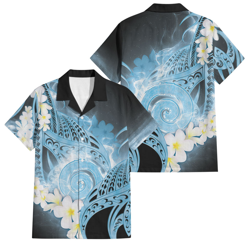 Piko Hawaiian Family Matching Mermaid Dress and Hawaiian Shirt Blue Galaxy Spiral Plumeria Tribal Patterns