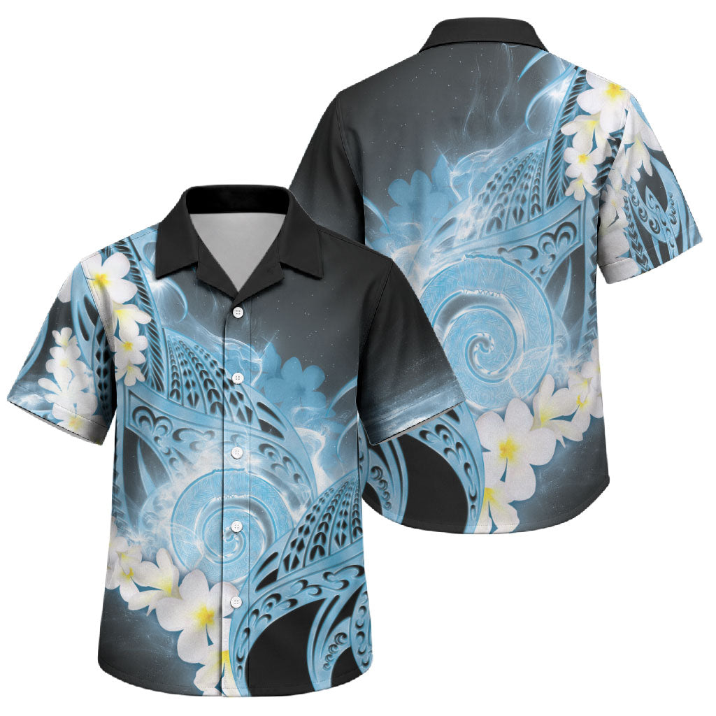 Piko Hawaiian Family Matching Short Sleeve Bodycon Dress and Hawaiian Shirt Blue Galaxy Spiral Plumeria Tribal Patterns