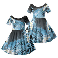 Piko Hawaiian Family Matching Summer Maxi Dress and Hawaiian Shirt Blue Galaxy Spiral Plumeria Tribal Patterns
