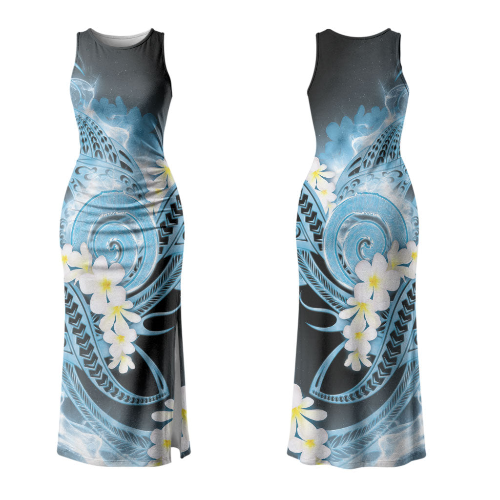 Piko Hawaiian Family Matching Tank Maxi Dress and Hawaiian Shirt Blue Galaxy Spiral Plumeria Tribal Patterns