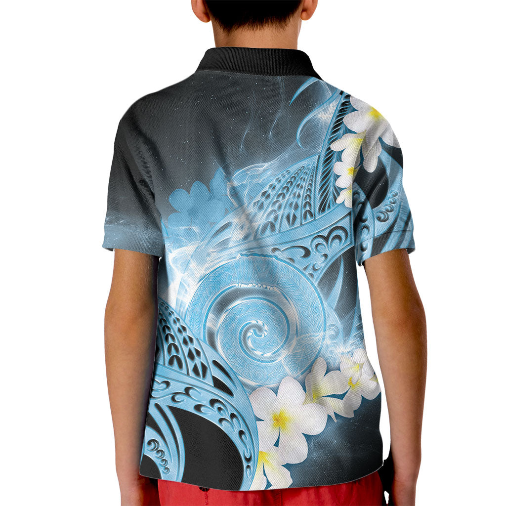 Piko Hawaiian Kid Polo Shirt Blue Galaxy Spiral Plumeria Tribal Patterns