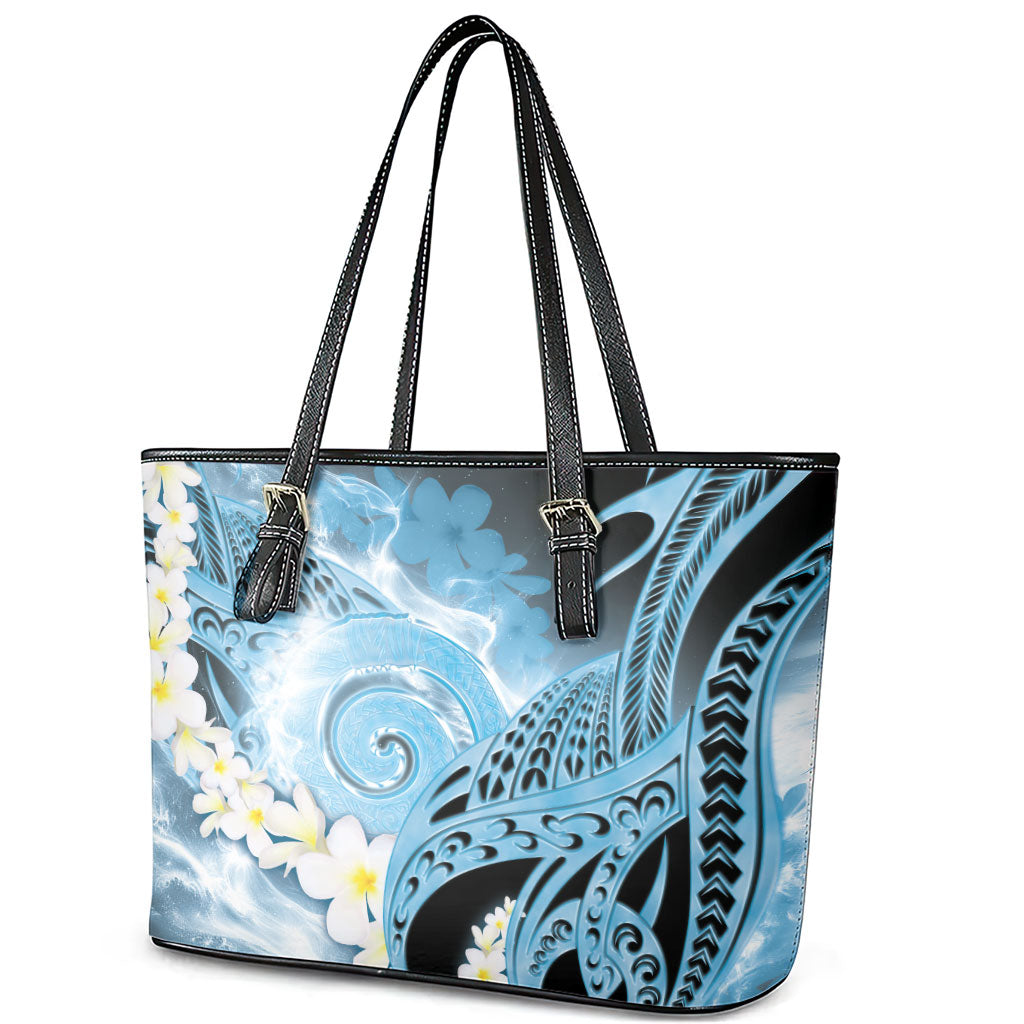 Piko Hawaiian Leather Tote Bag Blue Galaxy Spiral Plumeria Tribal Patterns