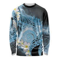 Piko Hawaiian Long Sleeve Shirt Blue Galaxy Spiral Plumeria Tribal Patterns