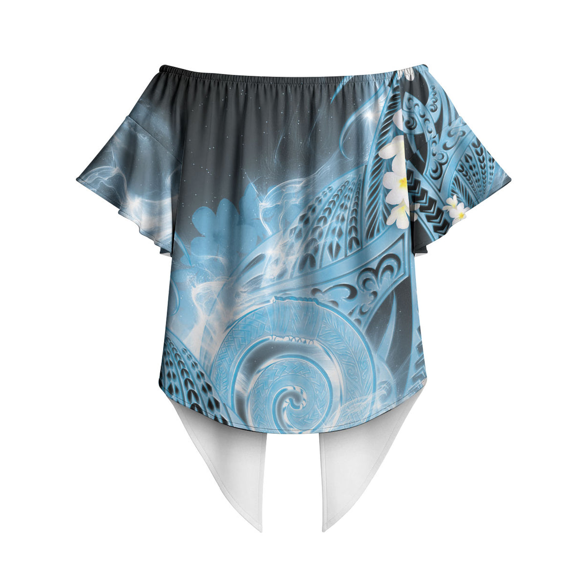 Piko Hawaiian Off Shoulder Wrap Waist Top Blue Galaxy Spiral Plumeria Tribal Patterns DT05 - Polynesian Pride