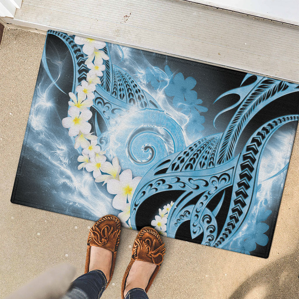 Piko Hawaiian Rubber Doormat Blue Galaxy Spiral Plumeria Tribal Patterns