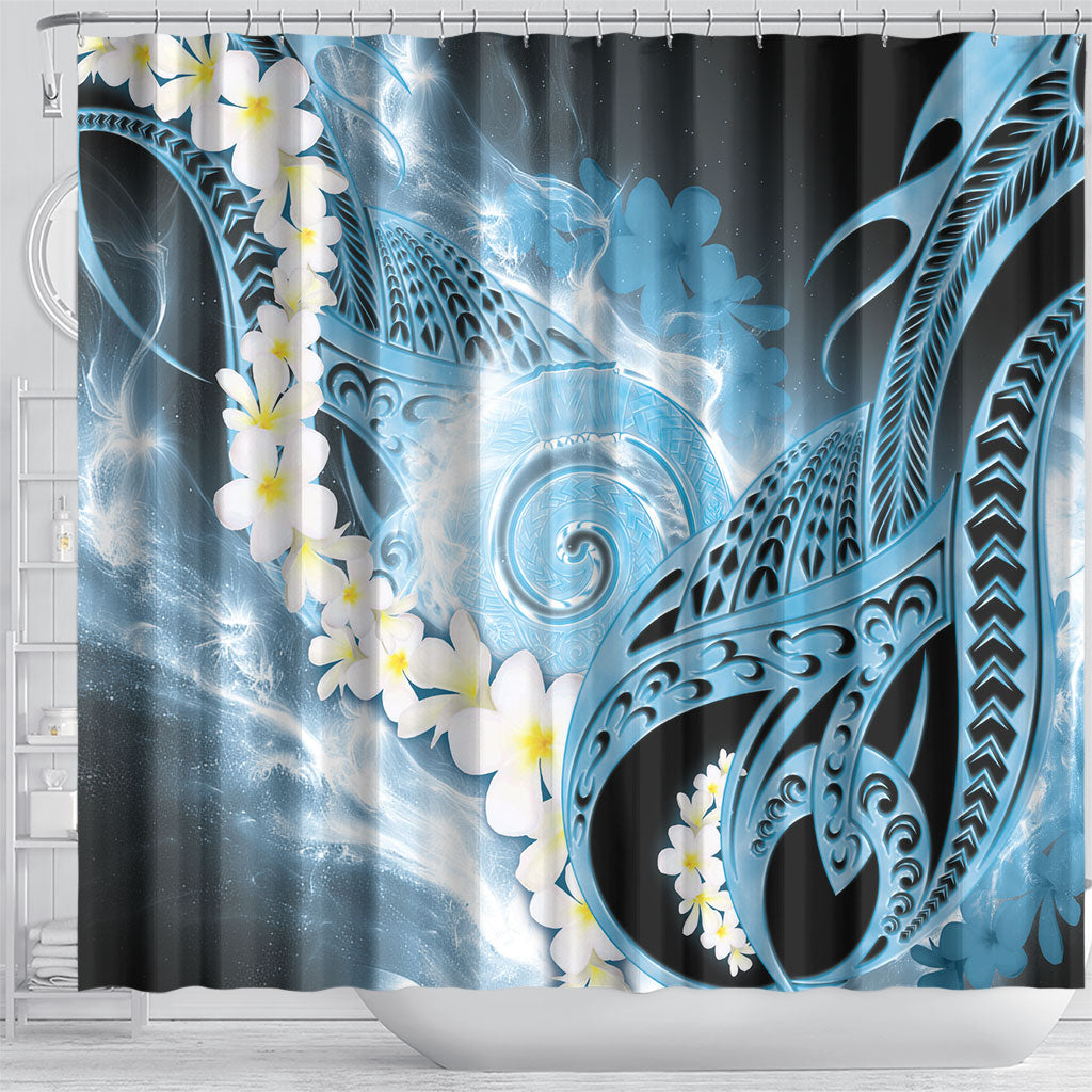 Piko Hawaiian Shower Curtain Blue Galaxy Spiral Plumeria Tribal Patterns