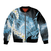 Piko Hawaiian Sleeve Zip Bomber Jacket Blue Galaxy Spiral Plumeria Tribal Patterns
