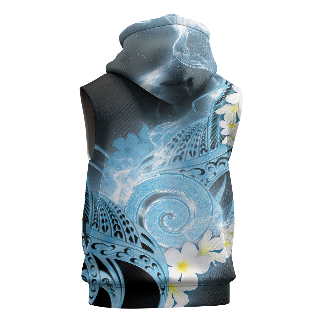 Piko Hawaiian Sleeveless Hoodie Blue Galaxy Spiral Plumeria Tribal Patterns