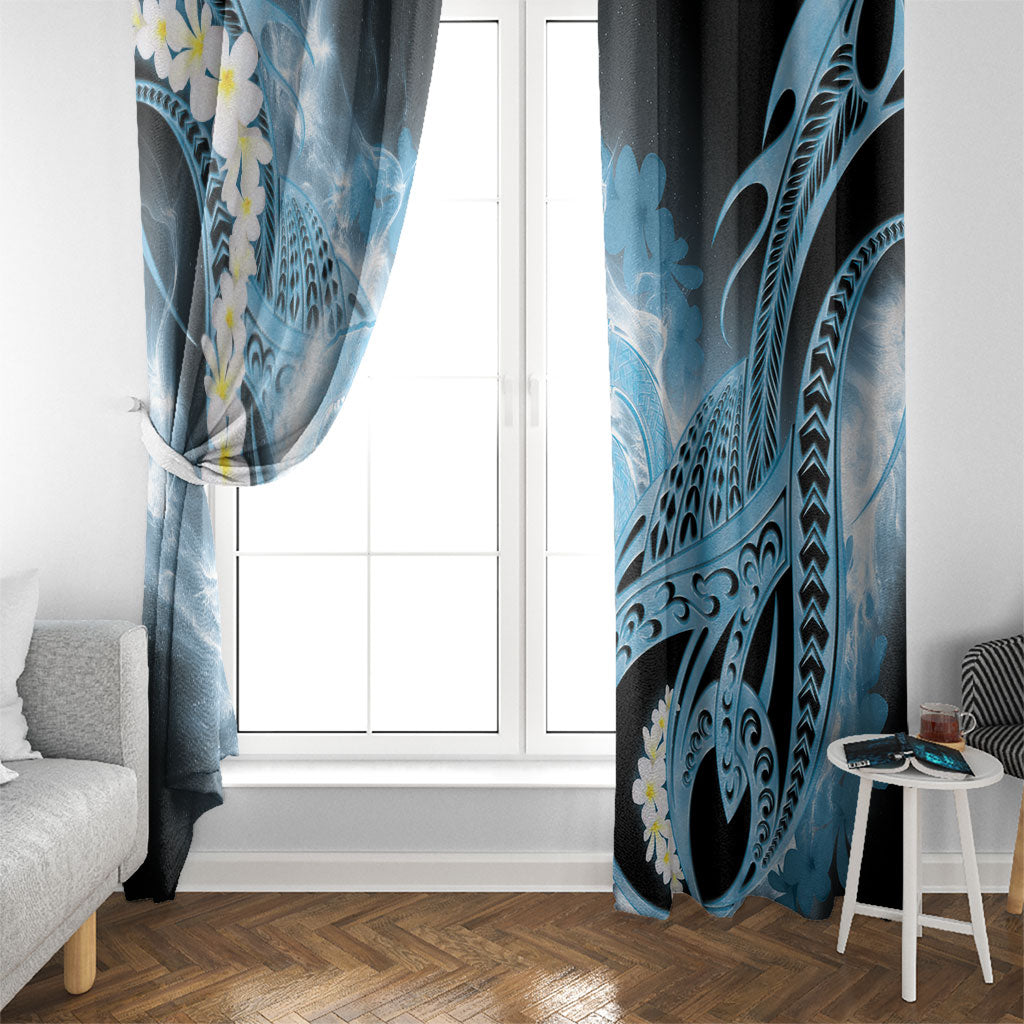 Piko Hawaiian Window Curtain Blue Galaxy Spiral Plumeria Tribal Patterns