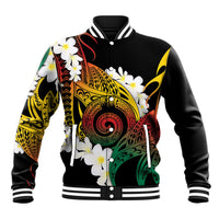 Piko Hawaiian Baseball Jacket Gradient Spiral Plumeria Tribal Patterns