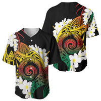Piko Hawaiian Baseball Jersey Gradient Spiral Plumeria Tribal Patterns