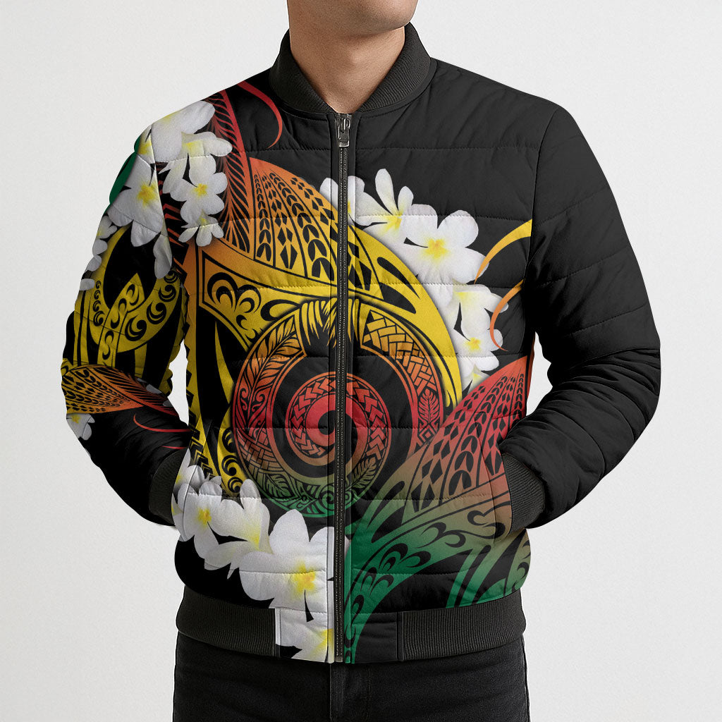 Piko Hawaiian Bomber Puffer Jacket Gradient Spiral Plumeria Tribal Patterns