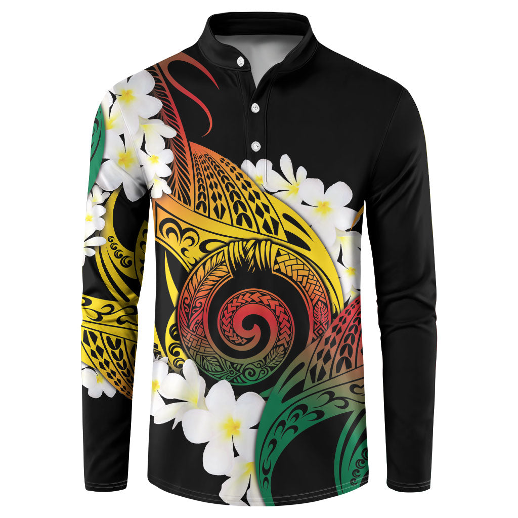 Piko Hawaiian Button Sweatshirt Gradient Spiral Plumeria Tribal Patterns