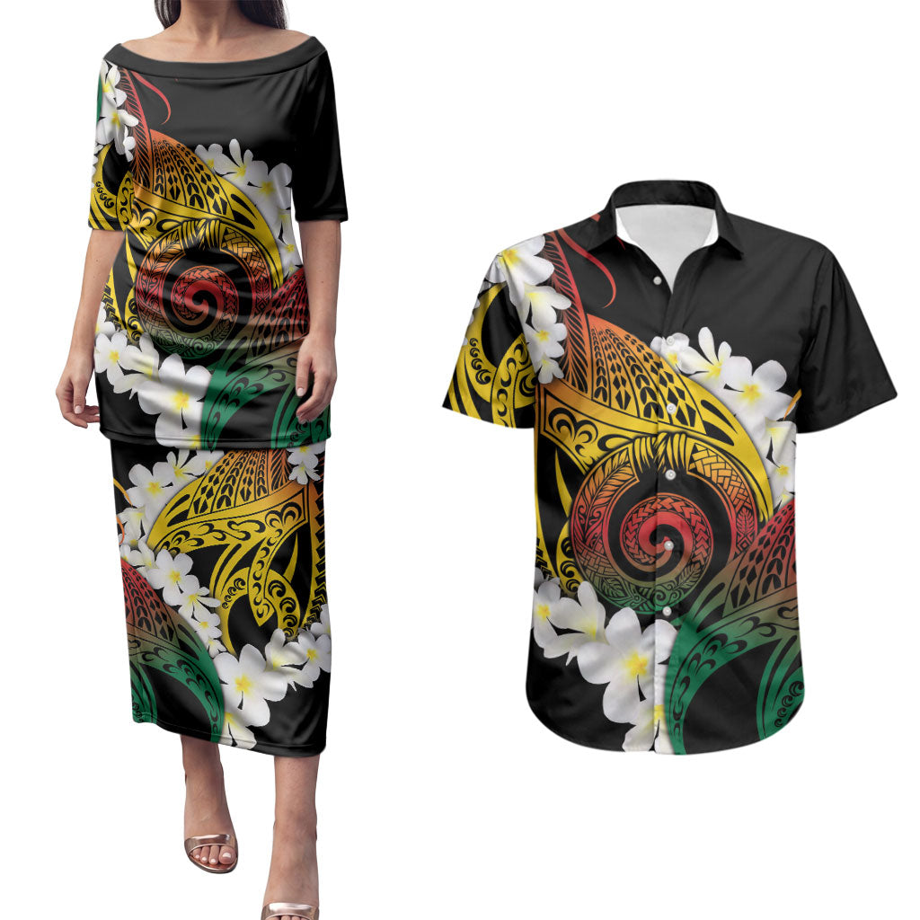 Piko Hawaiian Couples Matching Puletasi and Hawaiian Shirt Gradient Spiral Plumeria Tribal Patterns DT05 Multicolor - Polynesian Pride