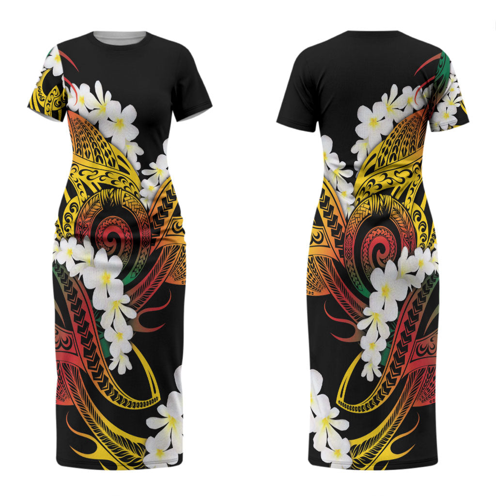 Piko Hawaiian Couples Matching Short Sleeve Bodycon Dress and Long Sleeve Button Shirt Gradient Spiral Plumeria Tribal Patterns