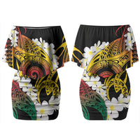 Piko Hawaiian Family Matching Off Shoulder Short Dress and Hawaiian Shirt Gradient Spiral Plumeria Tribal Patterns