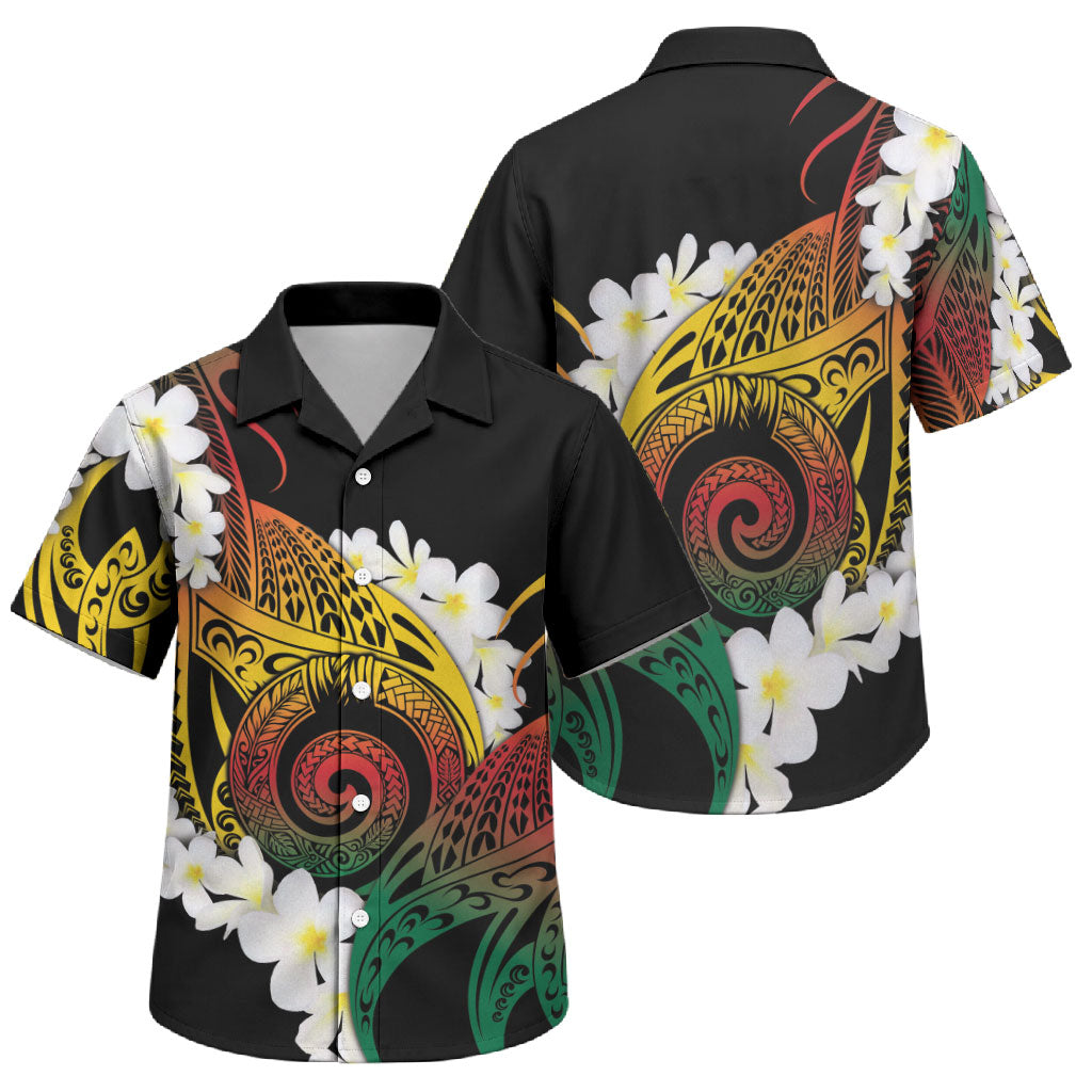 Piko Hawaiian Family Matching Off Shoulder Short Dress and Hawaiian Shirt Gradient Spiral Plumeria Tribal Patterns