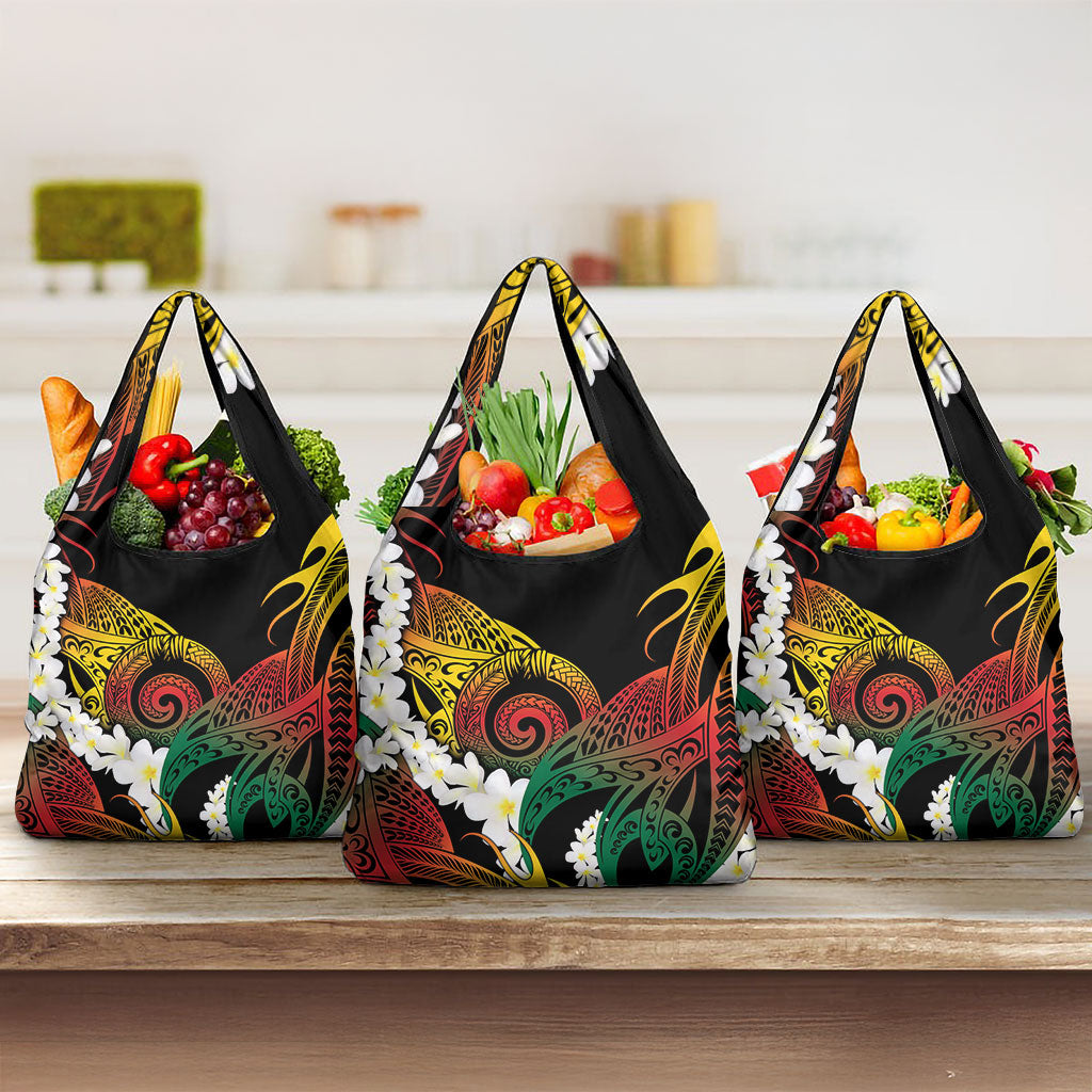 Piko Hawaiian Grocery Bag Gradient Spiral Plumeria Tribal Patterns