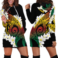 Piko Hawaiian Hoodie Dress Gradient Spiral Plumeria Tribal Patterns