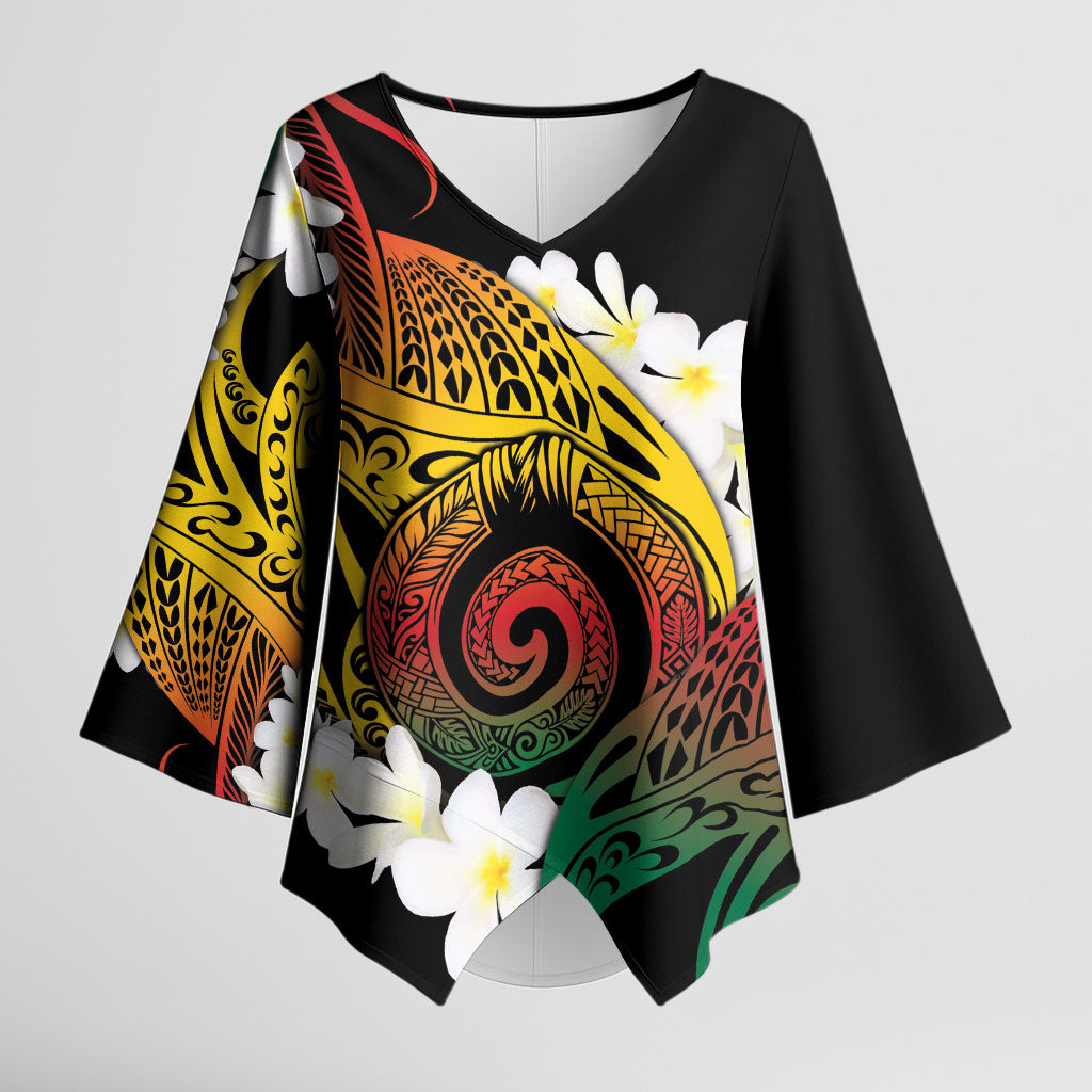 Piko Hawaiian Kimono Sleeve Blouse Gradient Spiral Plumeria Tribal Patterns