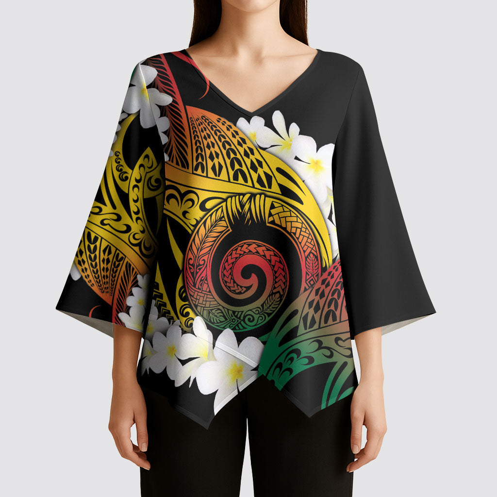 Piko Hawaiian Kimono Sleeve Blouse Gradient Spiral Plumeria Tribal Patterns