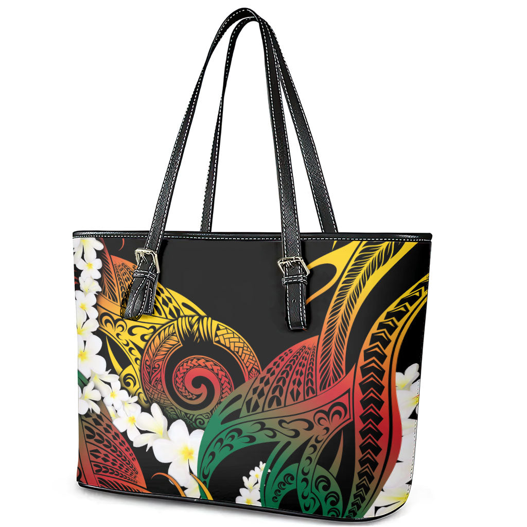 Piko Hawaiian Leather Tote Bag Gradient Spiral Plumeria Tribal Patterns