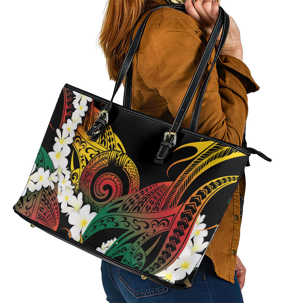 Piko Hawaiian Leather Tote Bag Gradient Spiral Plumeria Tribal Patterns