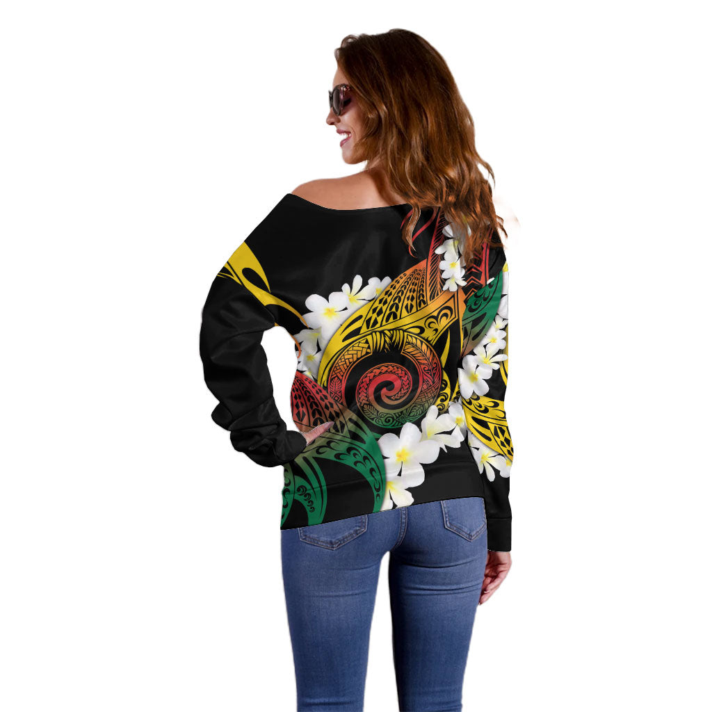Piko Hawaiian Off Shoulder Sweater Gradient Spiral Plumeria Tribal Patterns