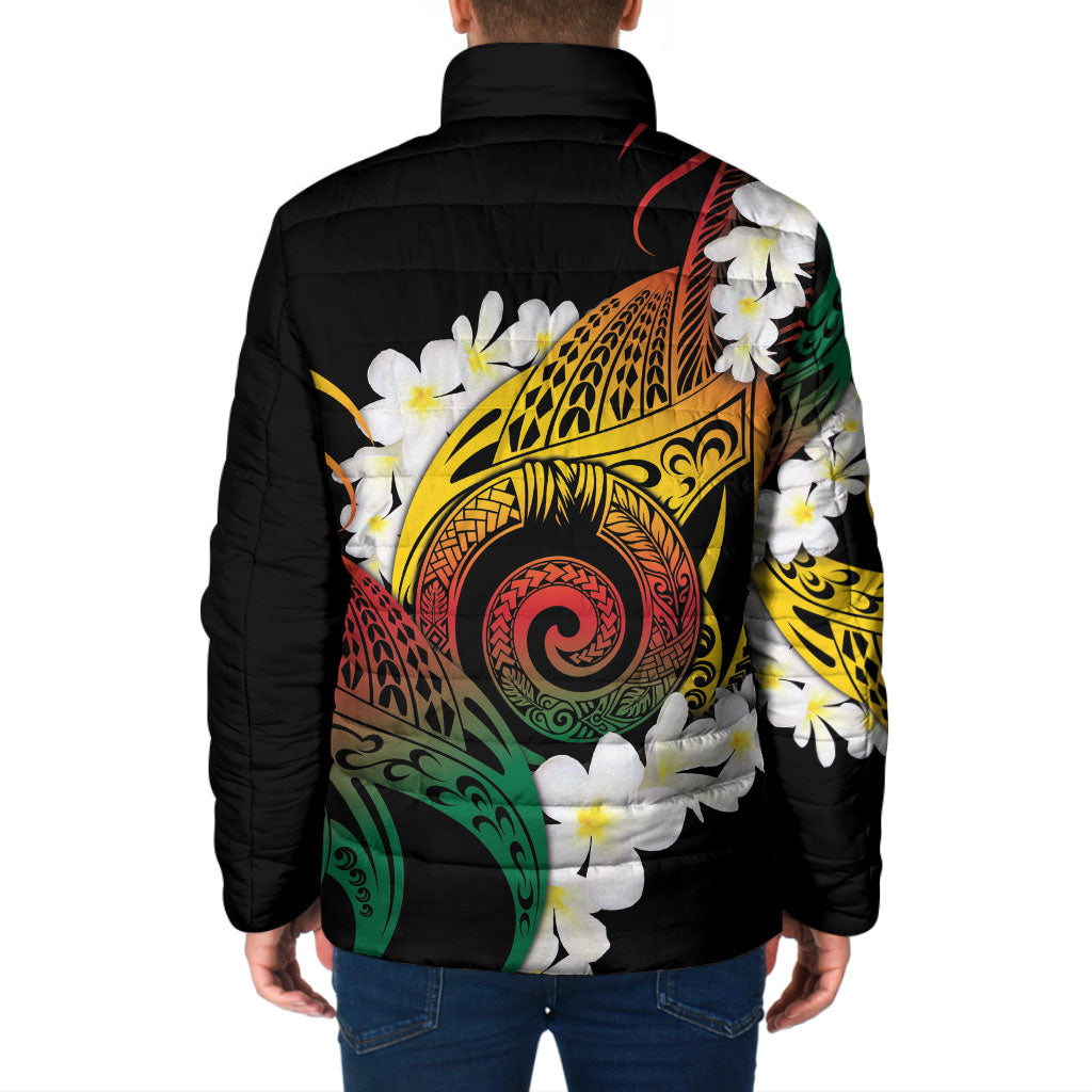 Piko Hawaiian Padded Jacket Gradient Spiral Plumeria Tribal Patterns
