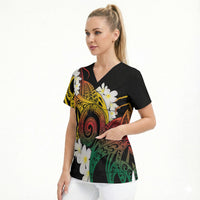 Piko Hawaiian Scrub Top Gradient Spiral Plumeria Tribal Patterns