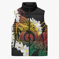 Piko Hawaiian Sleeveless Puffer Jacket Gradient Spiral Plumeria Tribal Patterns
