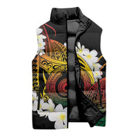 Piko Hawaiian Sleeveless Puffer Jacket Gradient Spiral Plumeria Tribal Patterns