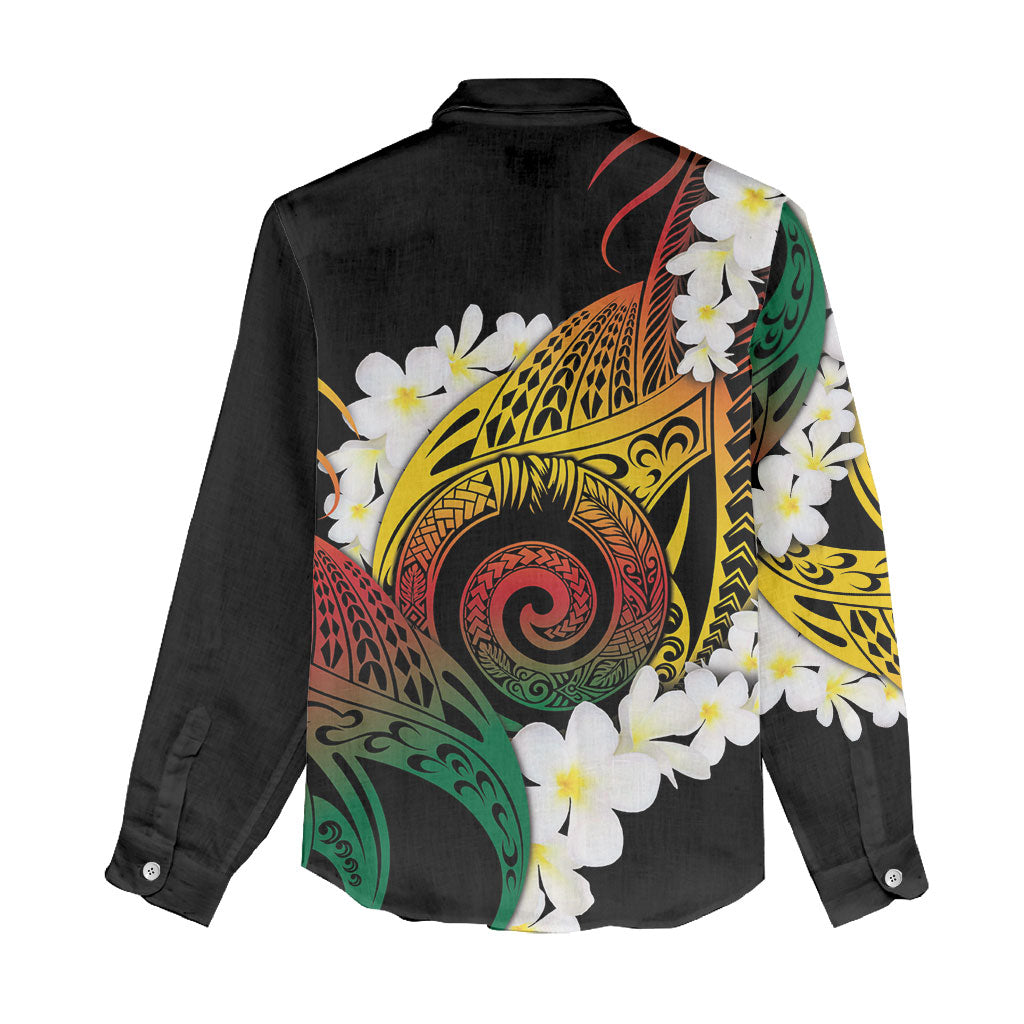 Piko Hawaiian Women Casual Shirt Gradient Spiral Plumeria Tribal Patterns