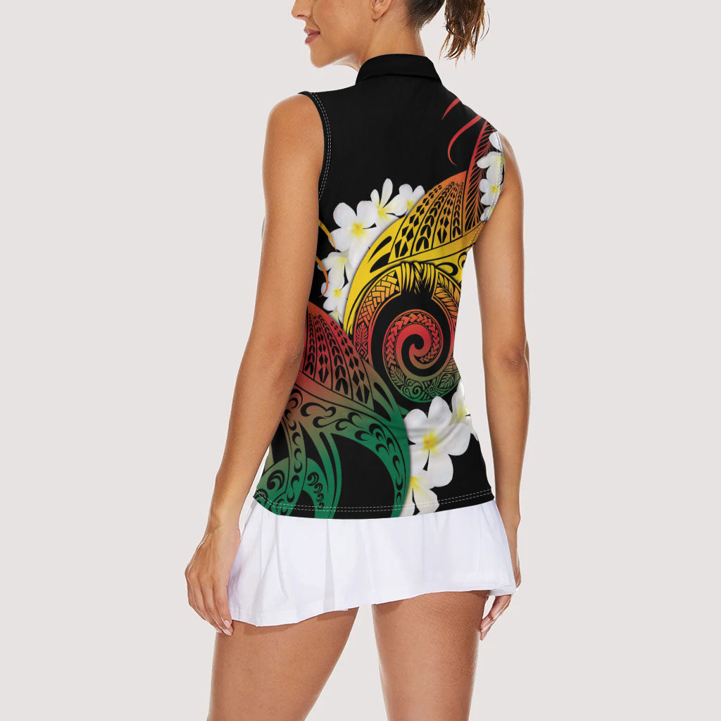 Piko Hawaiian Women Sleeveless Polo Shirt Gradient Spiral Plumeria Tribal Patterns