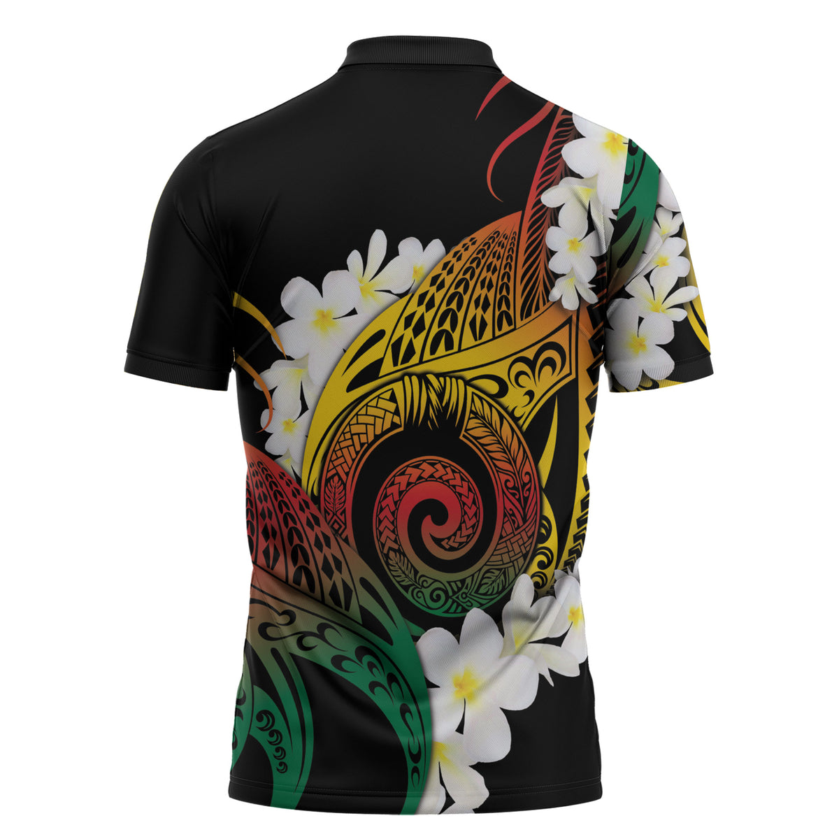 Piko Hawaiian Zipper Polo Shirt Gradient Spiral Plumeria Tribal Patterns
