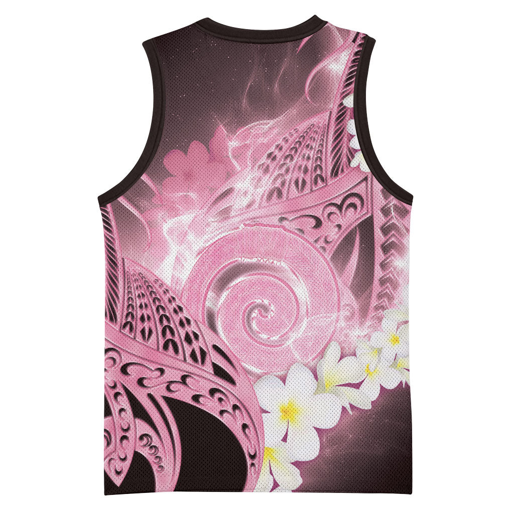 Piko Hawaiian Basketball Jersey Pink Galaxy Spiral Plumeria Tribal Patterns