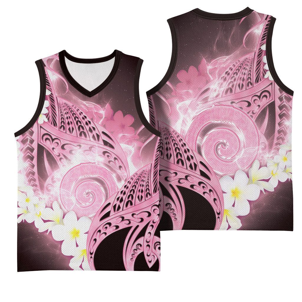 Piko Hawaiian Basketball Jersey Pink Galaxy Spiral Plumeria Tribal Patterns