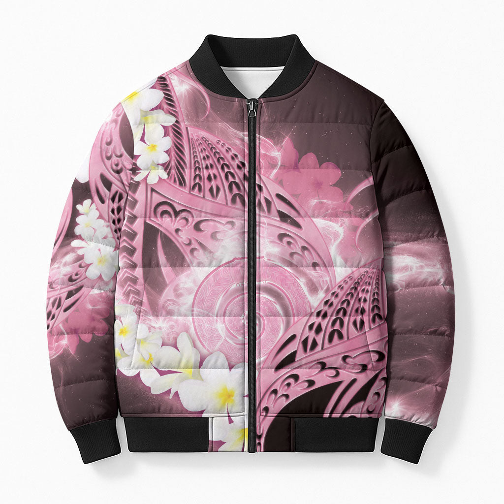 Piko Hawaiian Bomber Puffer Jacket Pink Galaxy Spiral Plumeria Tribal Patterns