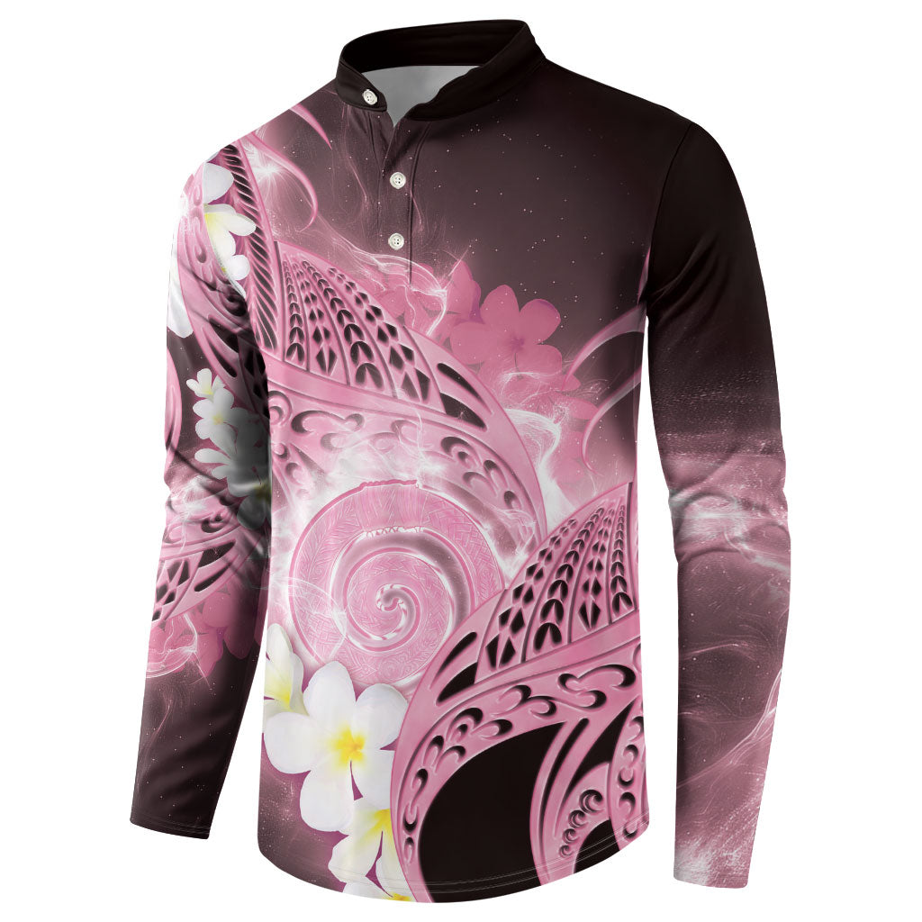 Piko Hawaiian Button Sweatshirt Pink Galaxy Spiral Plumeria Tribal Patterns