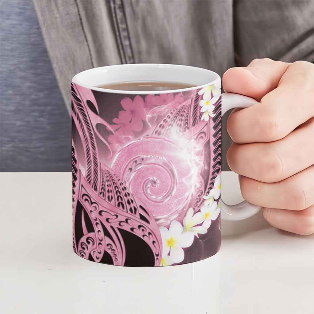 Piko Hawaiian Ceramic Mug Pink Galaxy Spiral Plumeria Tribal Patterns
