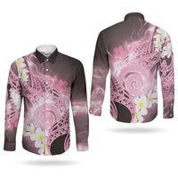Piko Hawaiian Couples Matching Long Sleeve Bodycon Dress and Long Sleeve Button Shirt Pink Galaxy Spiral Plumeria Tribal Patterns