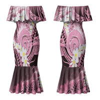 Piko Hawaiian Couples Matching Mermaid Dress and Long Sleeve Button Shirt Pink Galaxy Spiral Plumeria Tribal Patterns