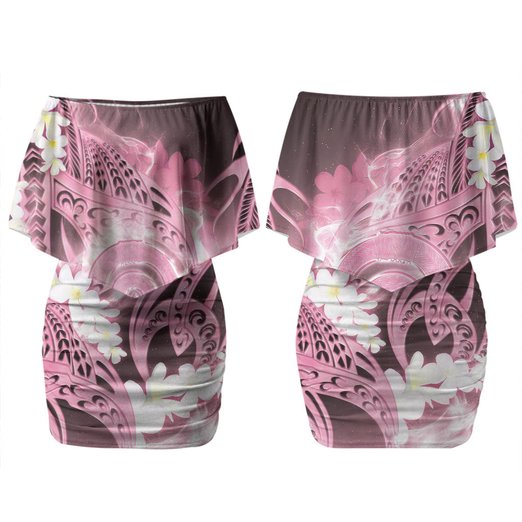 Piko Hawaiian Couples Matching Off Shoulder Short Dress and Hawaiian Shirt Pink Galaxy Spiral Plumeria Tribal Patterns