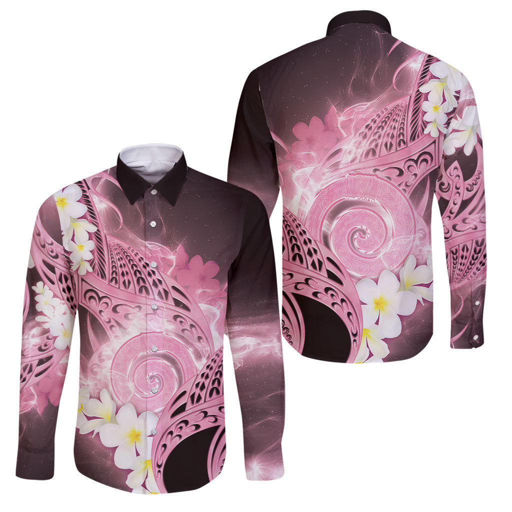 Piko Hawaiian Family Matching Puletasi and Hawaiian Shirt Pink Galaxy Spiral Plumeria Tribal Patterns