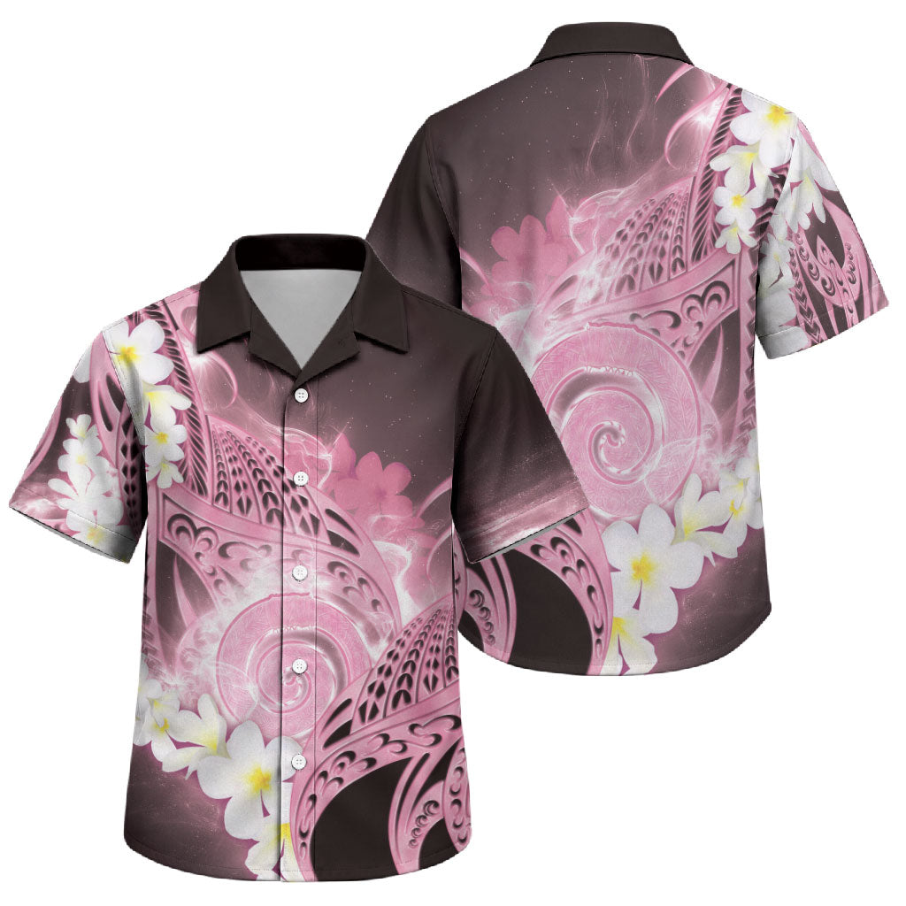 Piko Hawaiian Family Matching Short Sleeve Bodycon Dress and Hawaiian Shirt Pink Galaxy Spiral Plumeria Tribal Patterns
