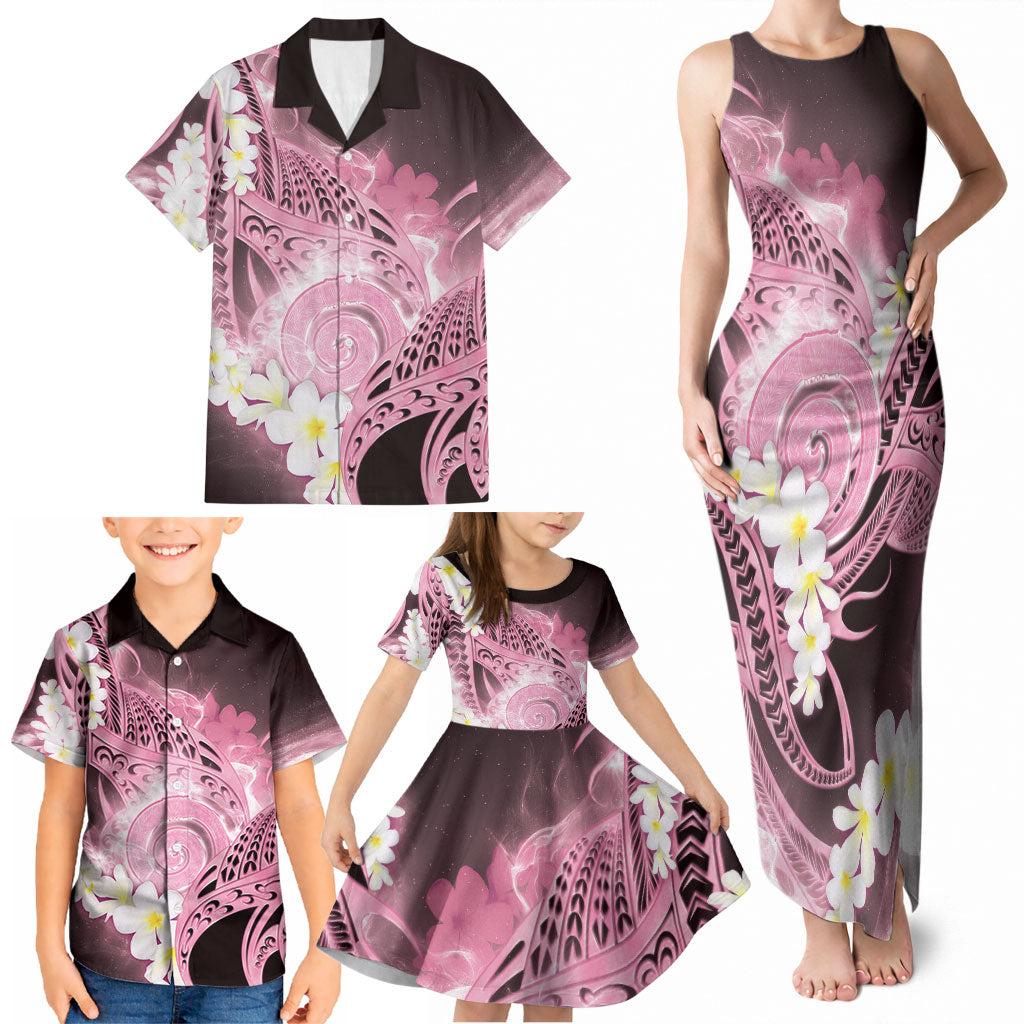 Piko Hawaiian Family Matching Tank Maxi Dress and Hawaiian Shirt Pink Galaxy Spiral Plumeria Tribal Patterns DT05 - Polynesian Pride