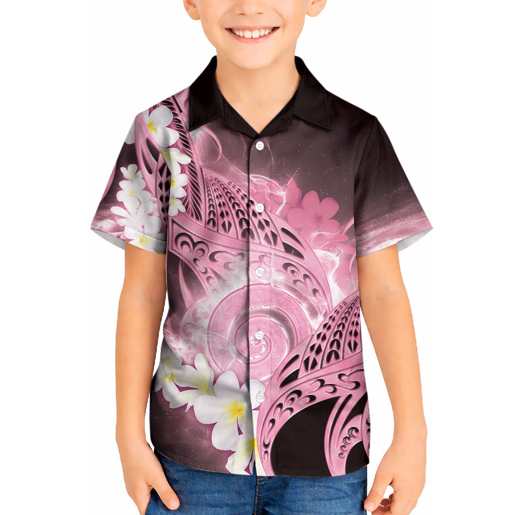 Piko Hawaiian Kid Hawaiian Shirt Pink Galaxy Spiral Plumeria Tribal Patterns